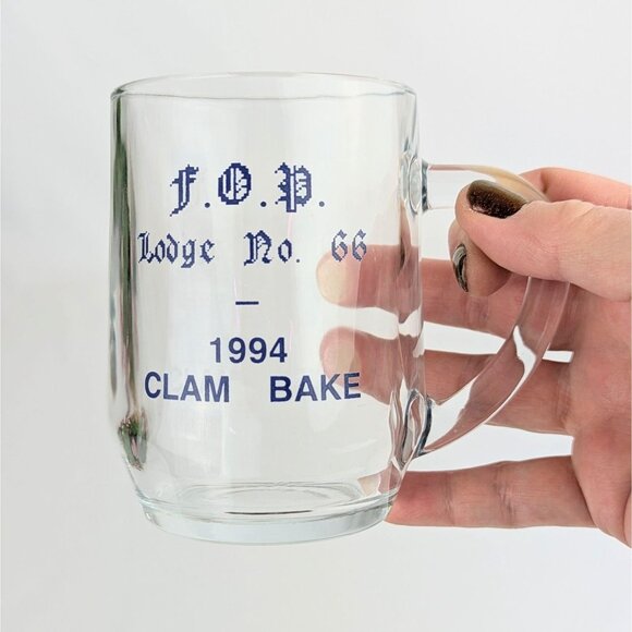 Vintage 1994 Clam Bake Glass Mug FOP Lodge 66 Clear Glass Collectible Police Cop - Picture 7 of 8